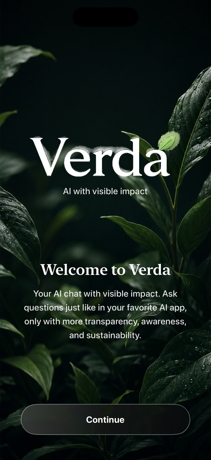 English Verda welcome screen on an iPhone